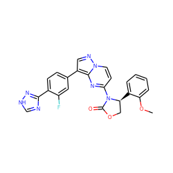 COc1ccccc1[C@H]1COC(=O)N1c1ccn2ncc(-c3ccc(-c4nc[nH]n4)c(F)c3)c2n1 ZINC000165134412