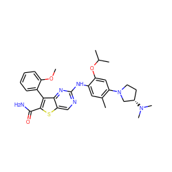 COc1ccccc1-c1c(C(N)=O)sc2cnc(Nc3cc(C)c(N4CC[C@H](N(C)C)C4)cc3OC(C)C)nc12 ZINC000217657910