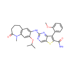 COc1ccccc1-c1c(C(N)=O)sc2cnc(Nc3cc4c(cc3OC(C)C)N(C)C(=O)CCC4)nc12 ZINC000150301668