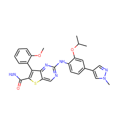 COc1ccccc1-c1c(C(N)=O)sc2cnc(Nc3ccc(-c4cnn(C)c4)cc3OC(C)C)nc12 ZINC000217651996