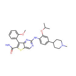 COc1ccccc1-c1c(C(N)=O)sc2cnc(Nc3ccc(C4CCN(C)CC4)cc3OC(C)C)nc12 ZINC000150305588