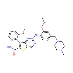 COc1ccccc1-c1c(C(N)=O)sc2cnc(Nc3ccc(CN4CCN(C)CC4)cc3OC(C)C)nc12 ZINC000217657209