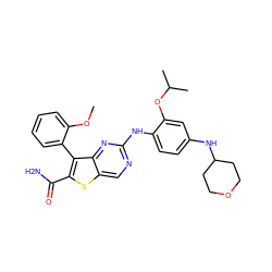 COc1ccccc1-c1c(C(N)=O)sc2cnc(Nc3ccc(NC4CCOCC4)cc3OC(C)C)nc12 ZINC000217655712