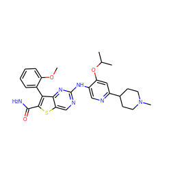 COc1ccccc1-c1c(C(N)=O)sc2cnc(Nc3cnc(C4CCN(C)CC4)cc3OC(C)C)nc12 ZINC000205070381