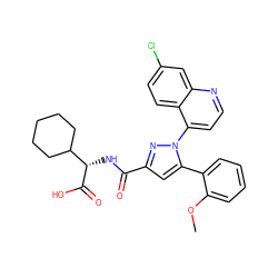 COc1ccccc1-c1cc(C(=O)N[C@H](C(=O)O)C2CCCCC2)nn1-c1ccnc2cc(Cl)ccc12 ZINC000169352853