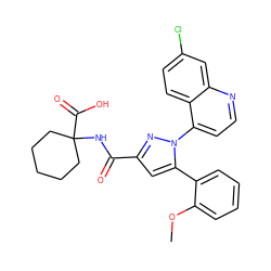 COc1ccccc1-c1cc(C(=O)NC2(C(=O)O)CCCCC2)nn1-c1ccnc2cc(Cl)ccc12 ZINC000169352860