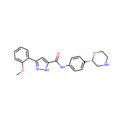 COc1ccccc1-c1cc(C(=O)Nc2ccc([C@H]3CNCCO3)cc2)[nH]n1 ZINC000150257141