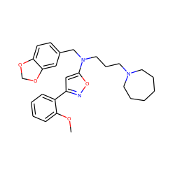 COc1ccccc1-c1cc(N(CCCN2CCCCCC2)Cc2ccc3c(c2)OCO3)on1 ZINC000013437487