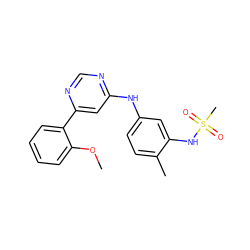 COc1ccccc1-c1cc(Nc2ccc(C)c(NS(C)(=O)=O)c2)ncn1 ZINC000102296559