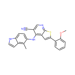 COc1ccccc1-c1cc2c(Nc3ccc4[nH]ccc4c3C)c(C#N)cnc2s1 ZINC000040934532