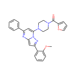 COc1ccccc1-c1cc2nc(-c3ccccc3)cc(N3CCN(C(=O)c4ccco4)CC3)n2n1 ZINC000061943388