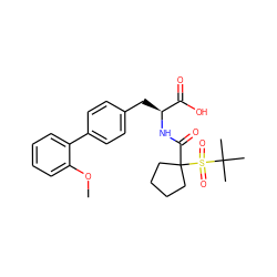 COc1ccccc1-c1ccc(C[C@H](NC(=O)C2(S(=O)(=O)C(C)(C)C)CCCC2)C(=O)O)cc1 ZINC000013488138