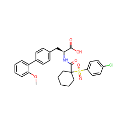 COc1ccccc1-c1ccc(C[C@H](NC(=O)C2(S(=O)(=O)c3ccc(Cl)cc3)CCCCC2)C(=O)O)cc1 ZINC000027992544