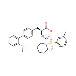 COc1ccccc1-c1ccc(C[C@H](NC(=O)C2(S(=O)(=O)c3cccc(C)c3)CCCCC2)C(=O)O)cc1 ZINC000028004239