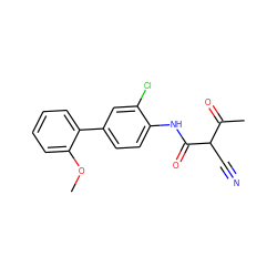 COc1ccccc1-c1ccc(NC(=O)C(C#N)C(C)=O)c(Cl)c1 ZINC000100036440