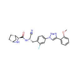 COc1ccccc1-c1cn(-c2ccc(C[C@@H](C#N)NC(=O)[C@H]3N[C@@H]4CC[C@H]3C4)c(F)c2)nn1 ZINC000220466325