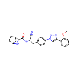 COc1ccccc1-c1cn(-c2ccc(C[C@@H](C#N)NC(=O)[C@H]3N[C@@H]4CC[C@H]3C4)cc2)nn1 ZINC000221938233