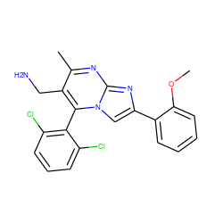 COc1ccccc1-c1cn2c(-c3c(Cl)cccc3Cl)c(CN)c(C)nc2n1 ZINC000034636154