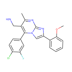 COc1ccccc1-c1cn2c(-c3ccc(Cl)c(F)c3)c(CN)c(C)nc2n1 ZINC000038268155