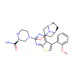 COc1ccccc1-c1csc2nc(N3CCN[C@H](C(N)=O)C3)nc(N3[C@H]4CC[C@H]3CC(OC)C4)c12 ZINC000146458954