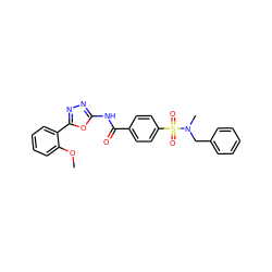 COc1ccccc1-c1nnc(NC(=O)c2ccc(S(=O)(=O)N(C)Cc3ccccc3)cc2)o1 ZINC000002723596