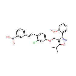 COc1ccccc1-c1noc(C(C)C)c1COc1ccc(/C=C/c2cccc(C(=O)O)c2)c(Cl)c1 ZINC000040876986