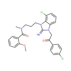 COc1ccccc1C(=O)N(C)CCCn1c(=N)n(CC(=O)c2ccc(Cl)cc2)c2cccc(Cl)c21 ZINC000029126073