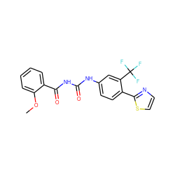 COc1ccccc1C(=O)NC(=O)Nc1ccc(-c2nccs2)c(C(F)(F)F)c1 ZINC000084620017