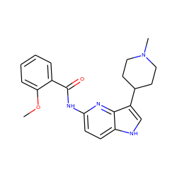 COc1ccccc1C(=O)Nc1ccc2[nH]cc(C3CCN(C)CC3)c2n1 ZINC000013523647