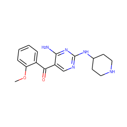 COc1ccccc1C(=O)c1cnc(NC2CCNCC2)nc1N ZINC000014950225