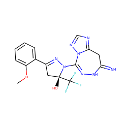 COc1ccccc1C1=NN(C2=NNC(=N)Cc3ncnn32)[C@](O)(C(F)(F)F)C1 ZINC000004478230