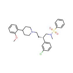 COc1ccccc1C1CCN(CC[C@H](CN(C)S(=O)(=O)c2ccccc2)c2cccc(Cl)c2)CC1 ZINC000013479388