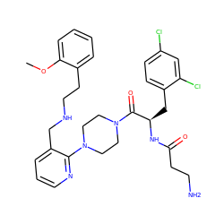 COc1ccccc1CCNCc1cccnc1N1CCN(C(=O)[C@@H](Cc2ccc(Cl)cc2Cl)NC(=O)CCN)CC1 ZINC000036284849