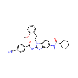 COc1ccccc1CCn1c(NC(=O)c2ccc(C#N)cc2)nc2cc(N(C)C(=O)C3CCCCC3)ccc21 ZINC000049877873