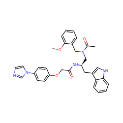 COc1ccccc1CN(C[C@@H](Cc1c[nH]c2ccccc12)NC(=O)COc1ccc(-n2ccnc2)cc1)C(C)=O ZINC000029399014