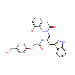 COc1ccccc1CN(C[C@@H](Cc1c[nH]c2ccccc12)NC(=O)COc1ccc(CO)cc1)C(C)=O ZINC000003920990