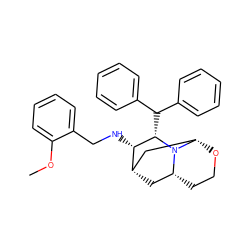 COc1ccccc1CN[C@H]1[C@H]2C[C@H]3CCO[C@@H](C2)N3[C@H]1C(c1ccccc1)c1ccccc1 ZINC000253697297