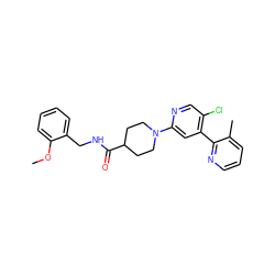 COc1ccccc1CNC(=O)C1CCN(c2cc(-c3ncccc3C)c(Cl)cn2)CC1 ZINC000146729091