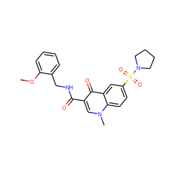 COc1ccccc1CNC(=O)c1cn(C)c2ccc(S(=O)(=O)N3CCCC3)cc2c1=O ZINC000009724409