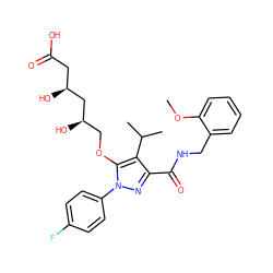 COc1ccccc1CNC(=O)c1nn(-c2ccc(F)cc2)c(OC[C@@H](O)C[C@@H](O)CC(=O)O)c1C(C)C ZINC000014967890