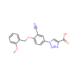 COc1ccccc1COc1ccc(-n2cc(C(=O)O)nn2)cc1C#N ZINC001772623506