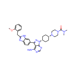 COc1ccccc1Cc1nc2ccc(-c3nn([C@H]4CC[C@@H](N5CCN(C(=O)N(C)C)CC5)CC4)c4ncnc(N)c34)cc2[nH]1 ZINC000149170088