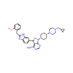 COc1ccccc1Cc1nc2ccc(-c3nn([C@H]4CC[C@@H](N5CCN(CC6CC6)CC5)CC4)c4ncnc(N)c34)cc2[nH]1 ZINC000148885212