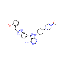 COc1ccccc1Cc1nc2ccc(-c3nn([C@H]4CC[C@H](N5CCN(C(C)=O)CC5)CC4)c4ncnc(N)c34)cc2[nH]1 ZINC000254103376