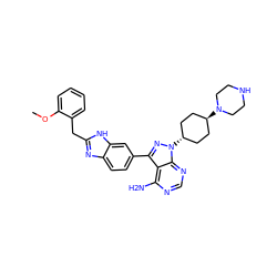 COc1ccccc1Cc1nc2ccc(-c3nn([C@H]4CC[C@H](N5CCNCC5)CC4)c4ncnc(N)c34)cc2[nH]1 ZINC000253915979