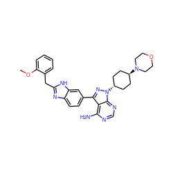 COc1ccccc1Cc1nc2ccc(-c3nn([C@H]4CC[C@H](N5CCOCC5)CC4)c4ncnc(N)c34)cc2[nH]1 ZINC000253995213