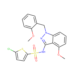 COc1ccccc1Cn1nc(NS(=O)(=O)c2ccc(Cl)s2)c2c(OC)cccc21 ZINC000084596947