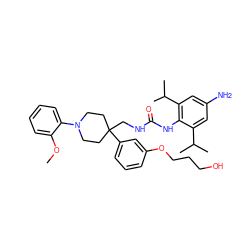 COc1ccccc1N1CCC(CNC(=O)Nc2c(C(C)C)cc(N)cc2C(C)C)(c2cccc(OCCCO)c2)CC1 ZINC000049709919