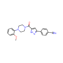 COc1ccccc1N1CCN(C(=O)c2cc(-c3ccc(C#N)cc3)n[nH]2)CC1 ZINC000071330579