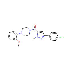 COc1ccccc1N1CCN(C(=O)c2cc(-c3ccc(Cl)cc3)nn2C)CC1 ZINC000071296558